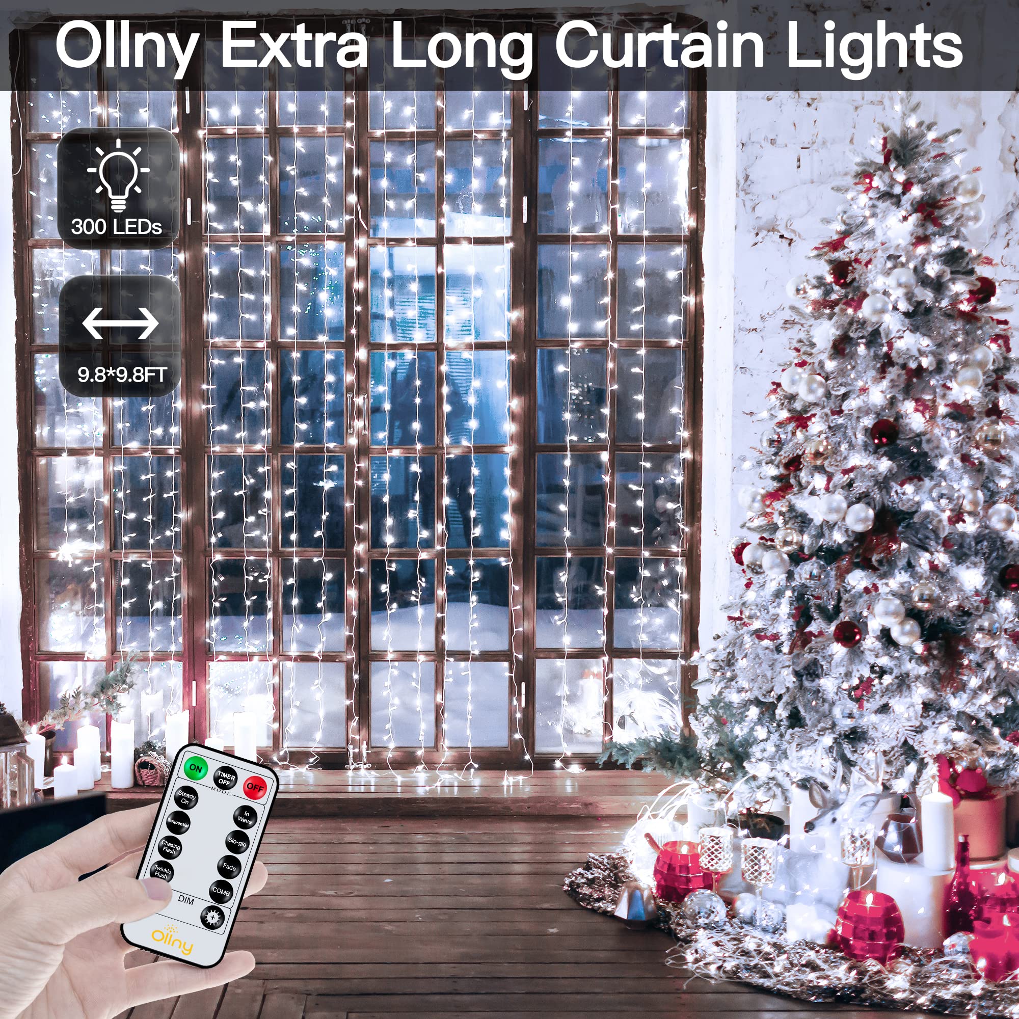 Foto 3 pulgar | Luces De Cortina Ollny Christmas, 300 Led, 3 X 3 M, Para Exteriores, Color Blanco - Venta Internacional.