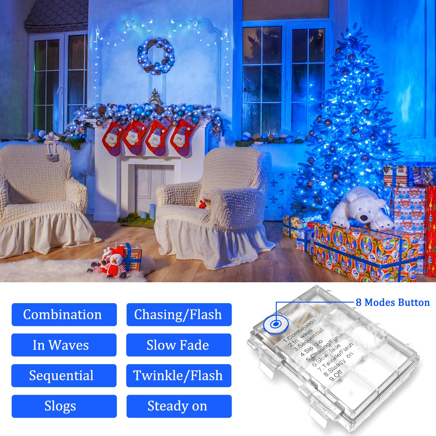 Foto 4 pulgar | Luces Para Árbol De Navidad Jmexsuss, 10 M, 100 Led, Azul, Batería Operativa - Venta Internacional.