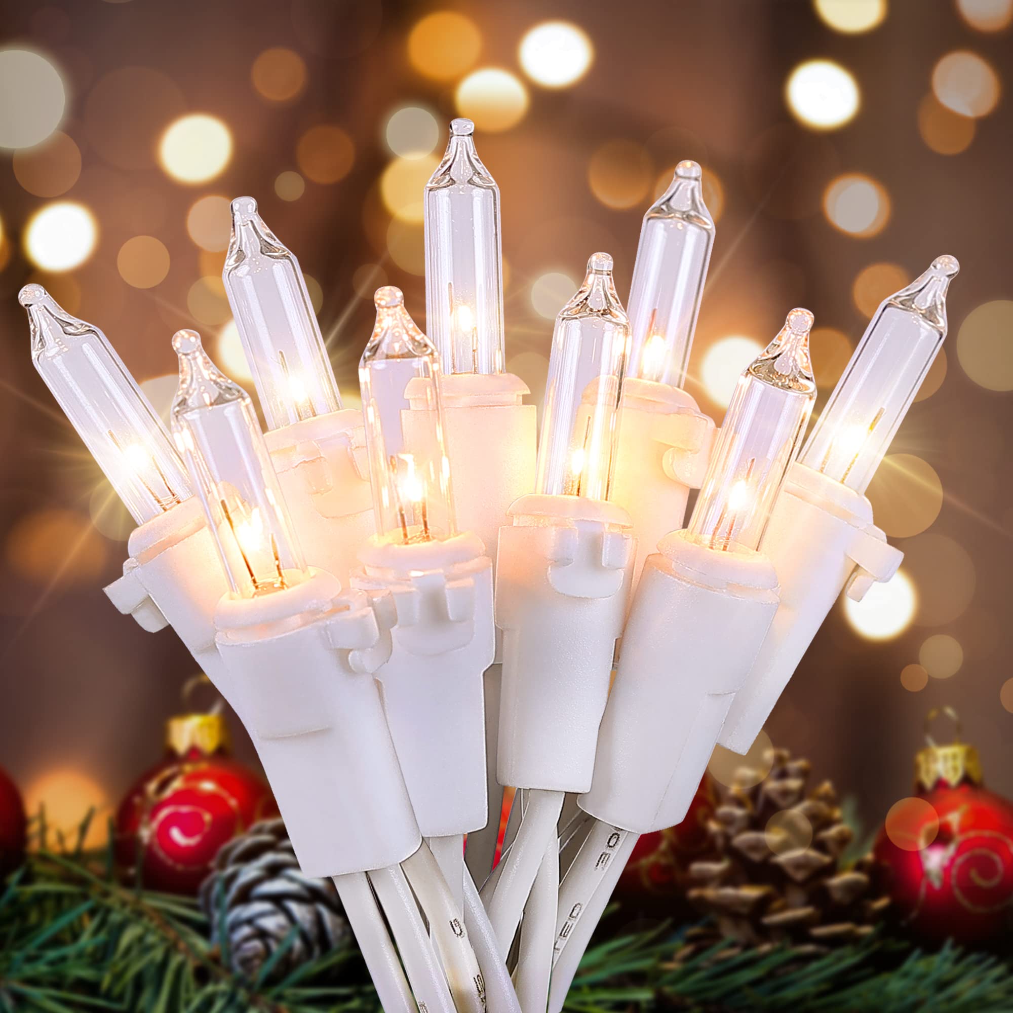 Hopolon Christmas Lights, Transparente, 50 Unidades, 4 M, Blanco Cálido, Paquete De 2 - Venta Internacional.