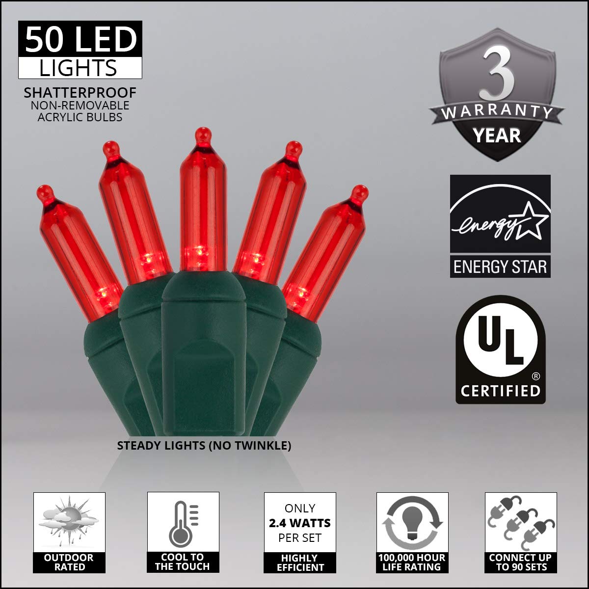 Foto 2 | Luces Para Árbol De Navidad, Iluminación Wintergreen, T5, Led Rojo, 25,5 M - Venta Internacional.