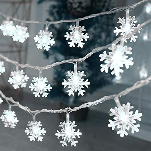 Luces Navideñas Cesof De 20 Pies Y 40 Led Con Forma De Copo De Nieve, Funcionan Con Pilas - Venta Internacional.