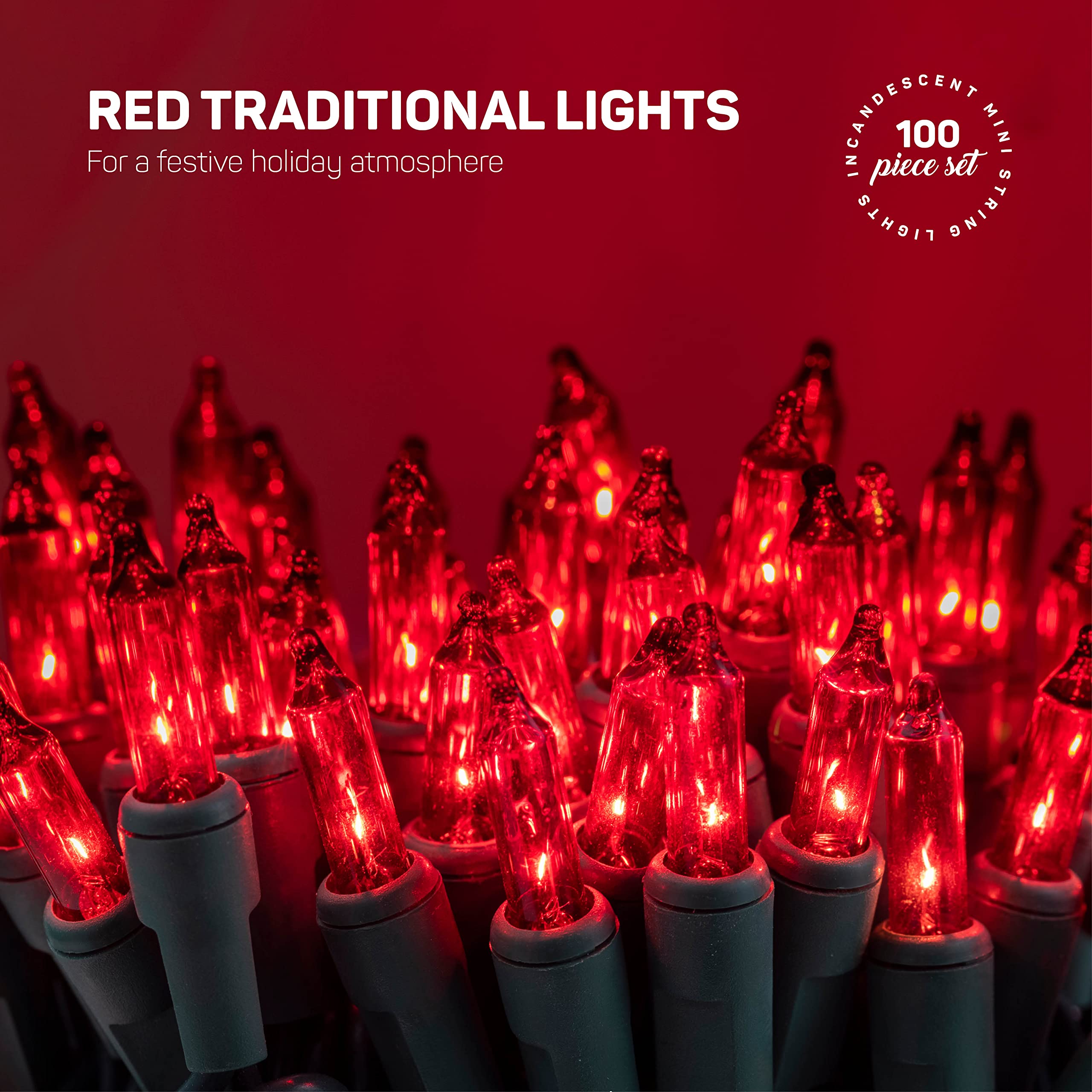 Foto 2 | Juego De 100 Minicadenas Incandescentes Rojas De Luces Navideñas - Venta Internacional.