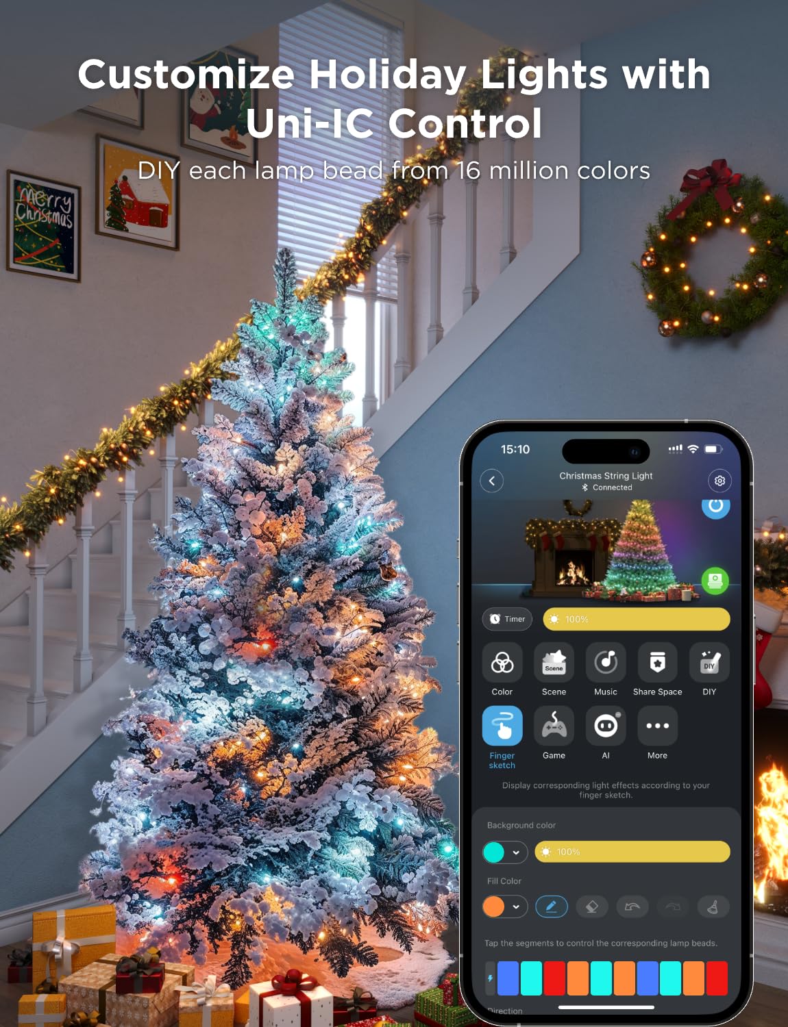 Foto 4 pulgar | Luces Navideñas Govee Smart Rgbic De 10 M, Más De 125 Modos De Escena - Venta Internacional.
