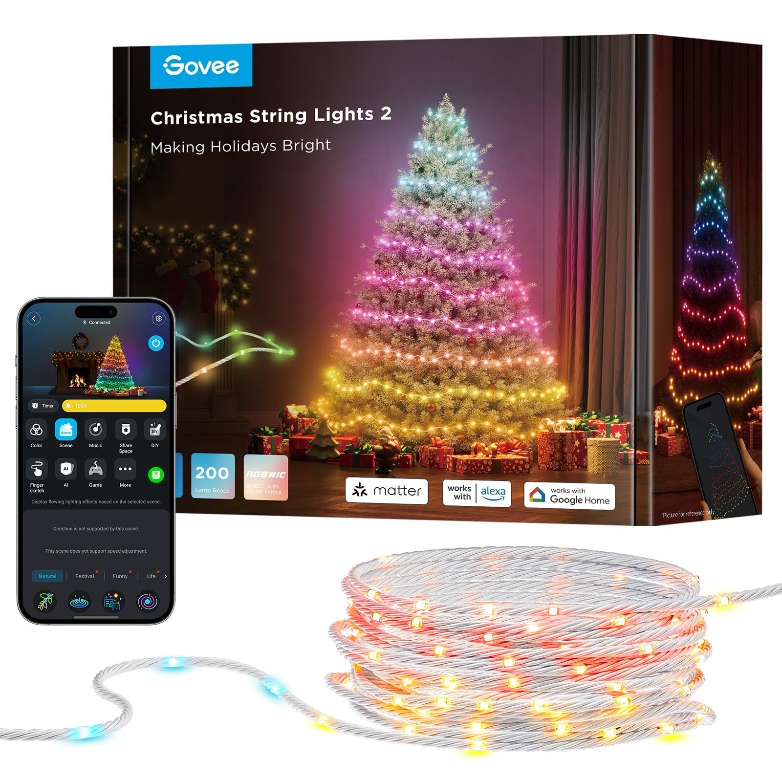 Luces Navideñas Govee Rgbwic De 20 M, 200 Led Con Mapeo De Formas - Venta Internacional.