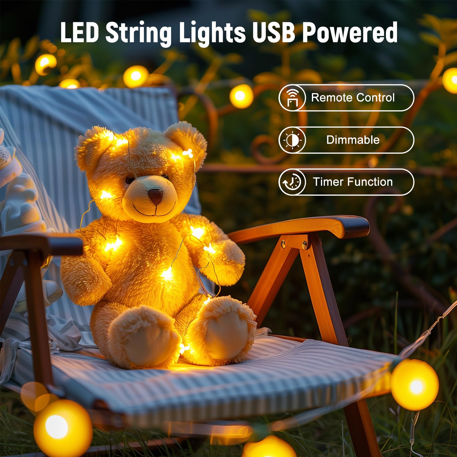 Foto 4 pulgar | Cadena De Luces Minetom, 100 Led, 12 M, Alimentadas Por Usb Con Mando A Distancia, Color Blanco Cálido - Venta Int