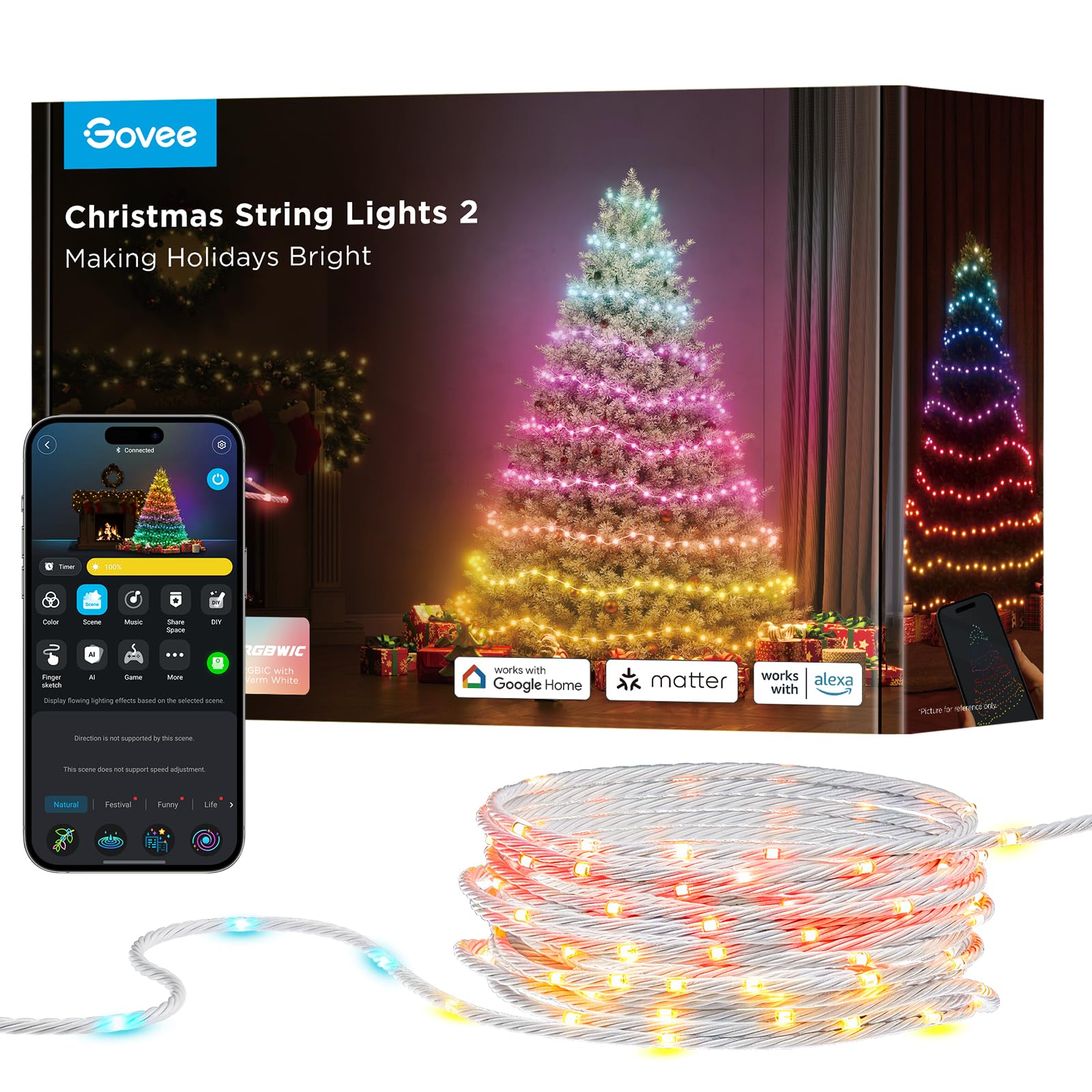 Foto 2 pulgar | Luces Navideñas Govee Rgbwic de 99 Pies y 300 Led con Mapeo de Formas - Venta Internacional
