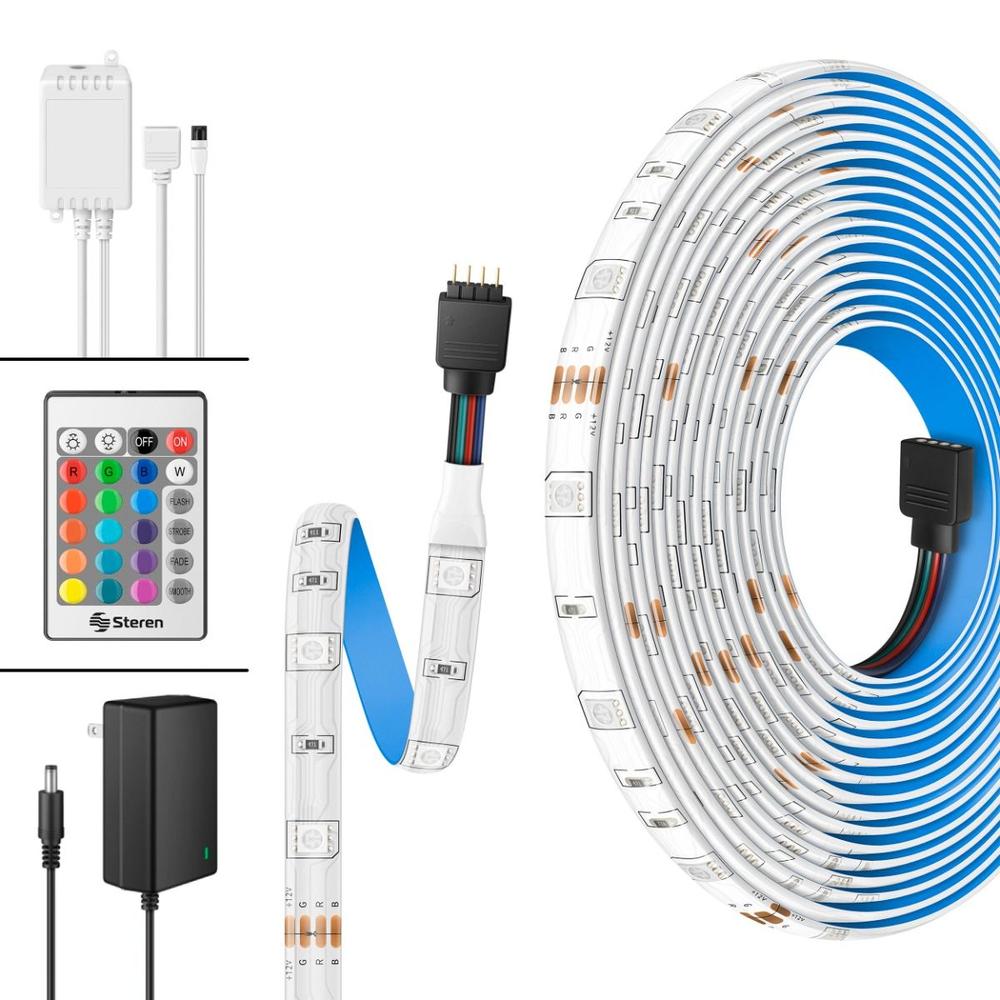 Tira Led Multicolor Rgb De 10 M Con Control Remoto, Controlador Y Eliminador