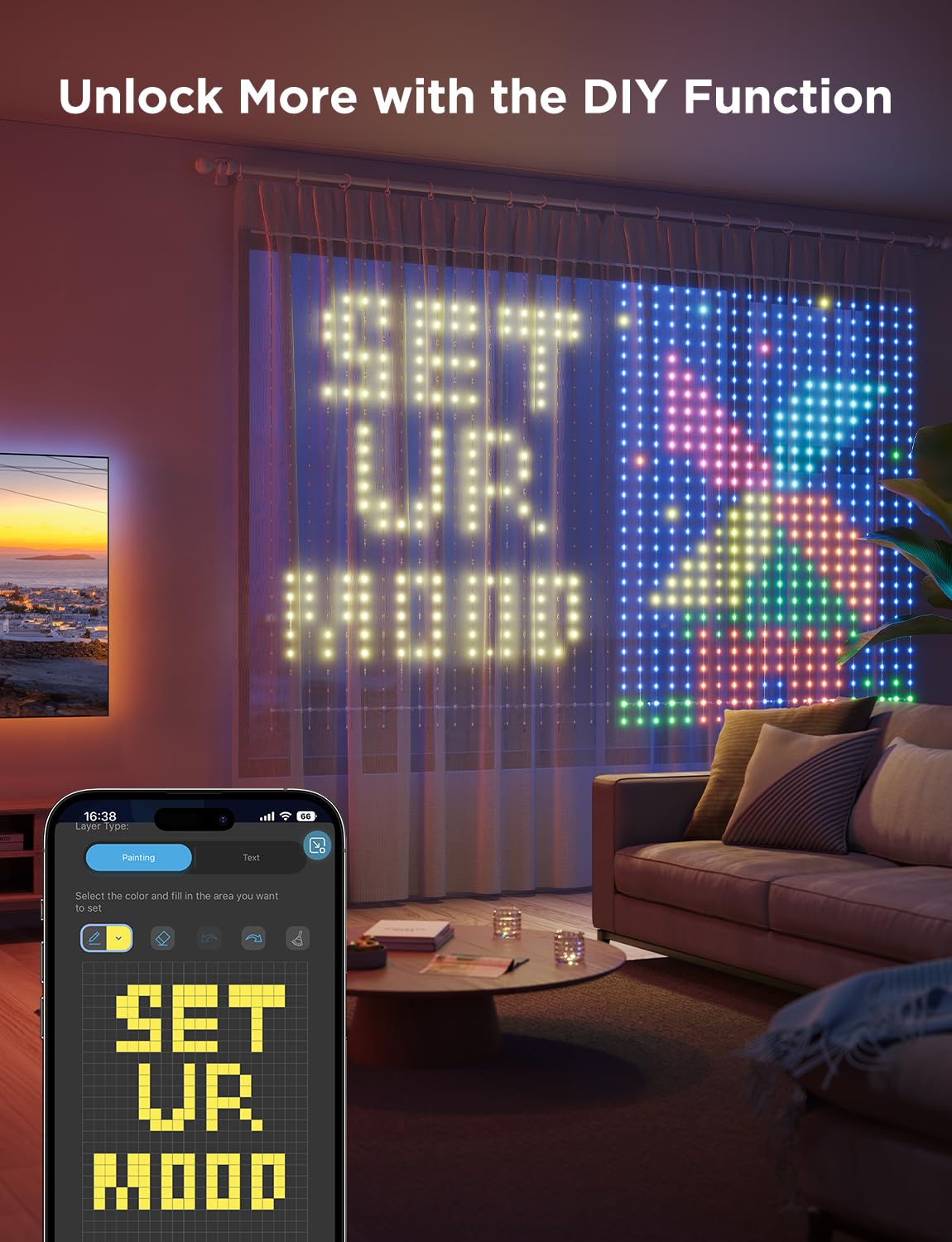 Foto 4 | Luces De Cortina Govee 2 Smart Led 1040 Rgbic, 3 X 2 M, Ip65, Impermeables - Venta Internacional.