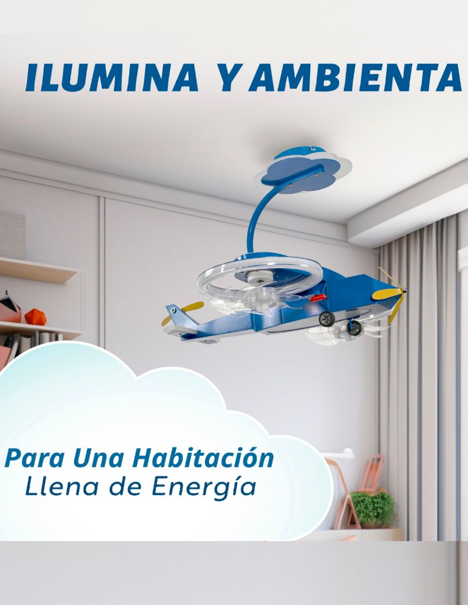 Foto 3 pulgar | Lampara Infantil Helicóptero con Ventilador