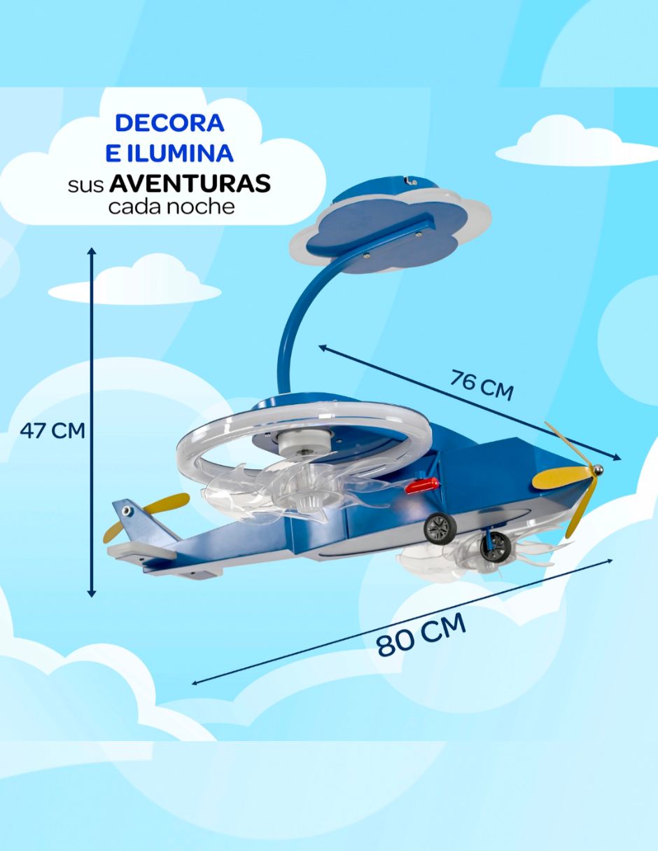 Foto 4 pulgar | Lampara Infantil Helicóptero con Ventilador