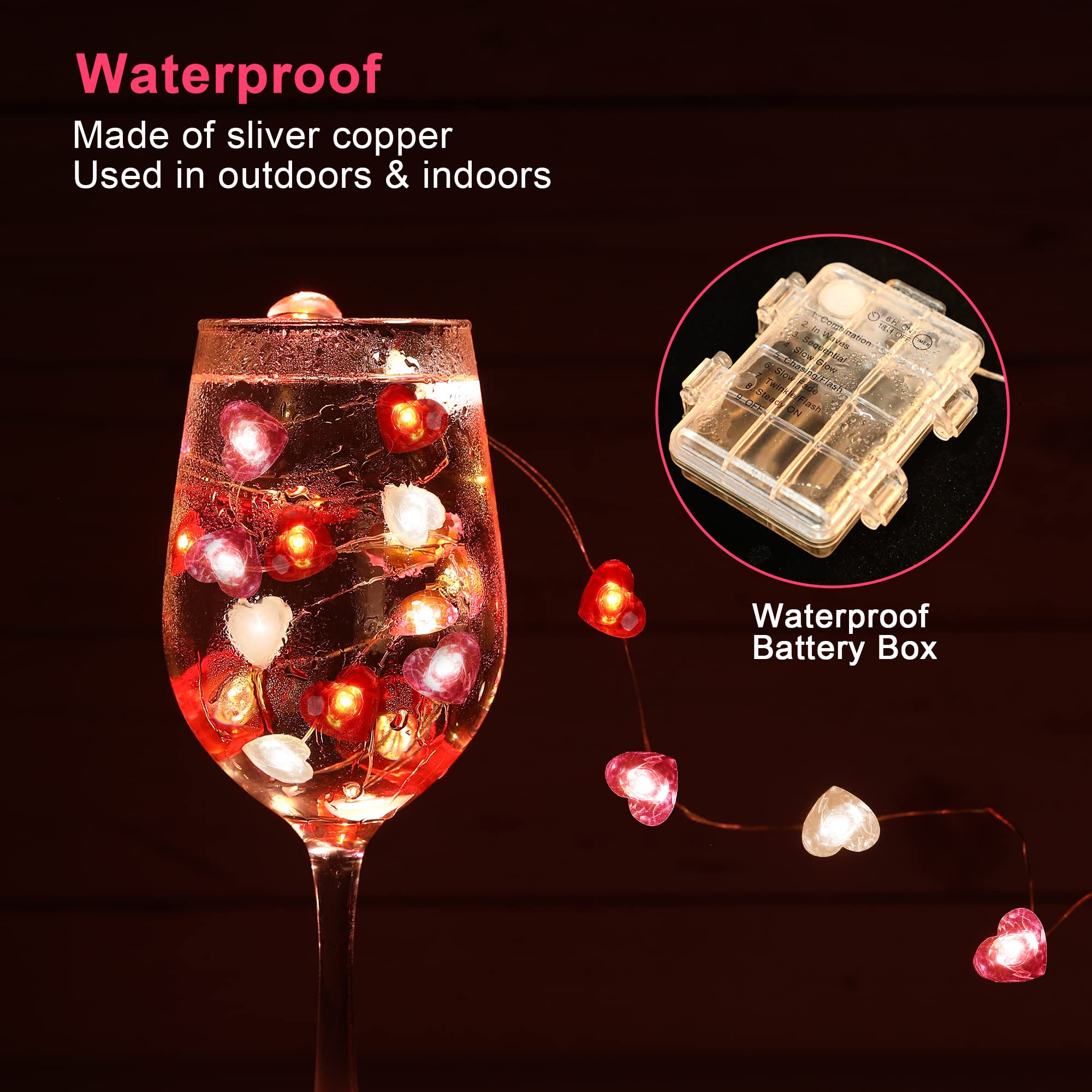 Foto 3 | Guirnalda De Luces Led Hiboom De 3 M, Color Rojo, Rosa Y Blanco, En Forma De Corazón - Venta Internacional.