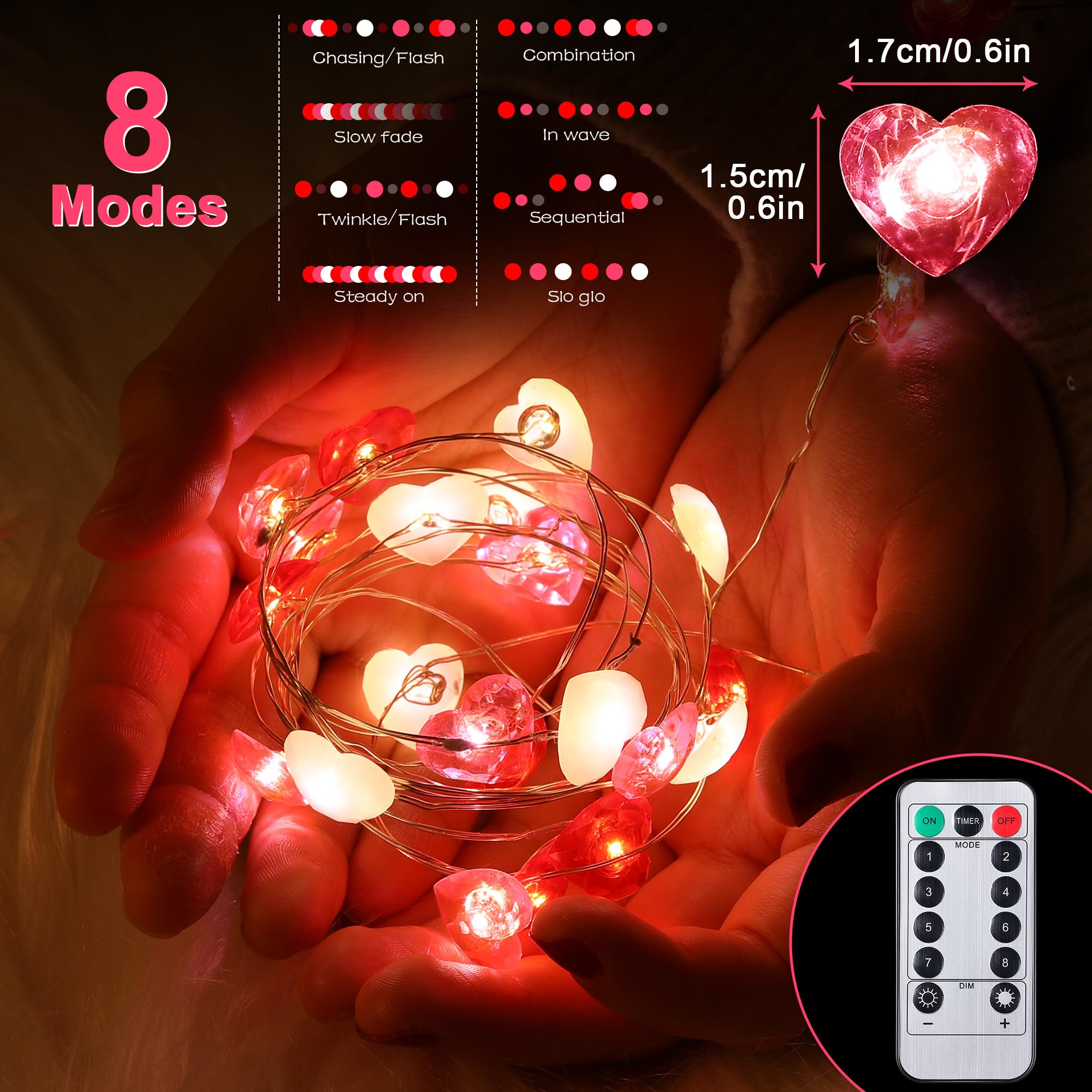 Foto 5 pulgar | Guirnalda De Luces Led Hiboom De 3 M, Color Rojo, Rosa Y Blanco, En Forma De Corazón - Venta Internacional.