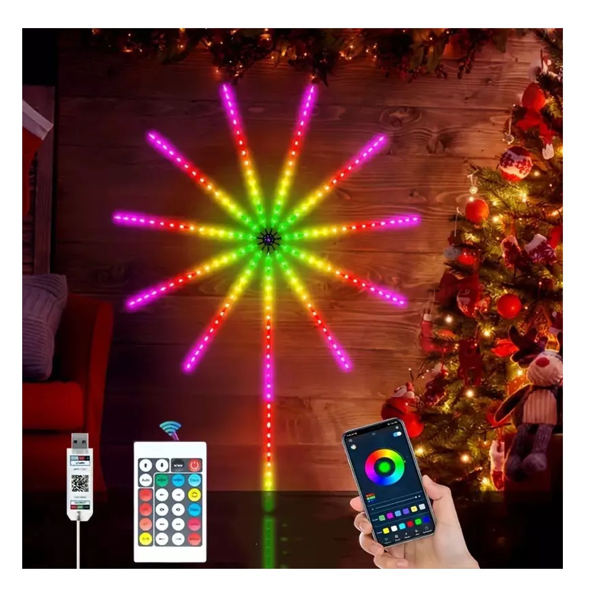 Foto 3 | Luces de Fuegos Artificiales Inteligentes para Interiores con Control Remoto Y Control de Aplicación