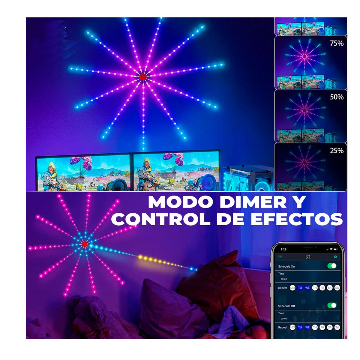 Foto 7 pulgar | Luces de Fuegos Artificiales Inteligentes para Interiores con Control Remoto Y Control de Aplicación