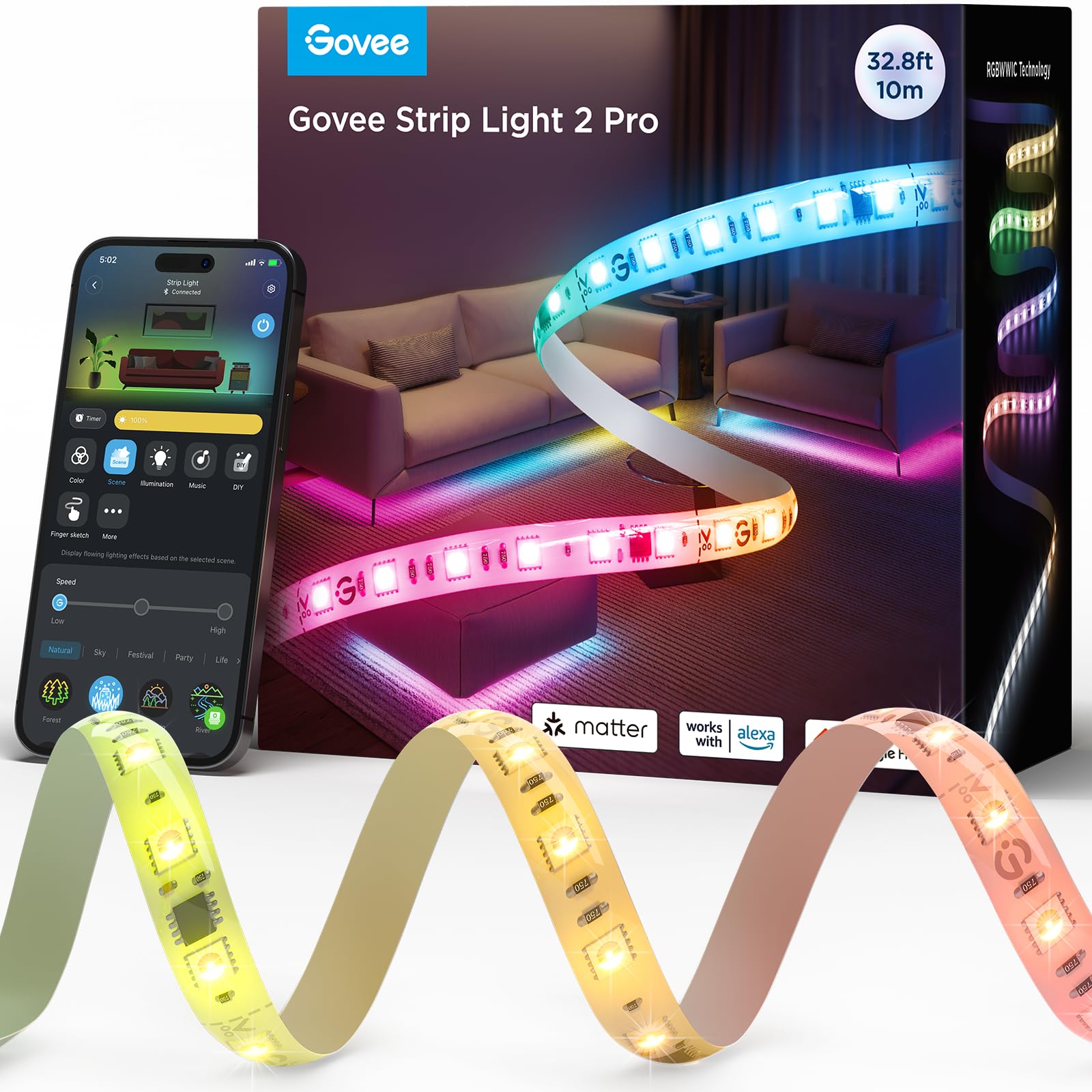 Foto 2 pulgar | Tira De Luces Led Govee Rgbic Strip Light 2 Pro De 32.8 Pies Con Matter - Venta Internacional.