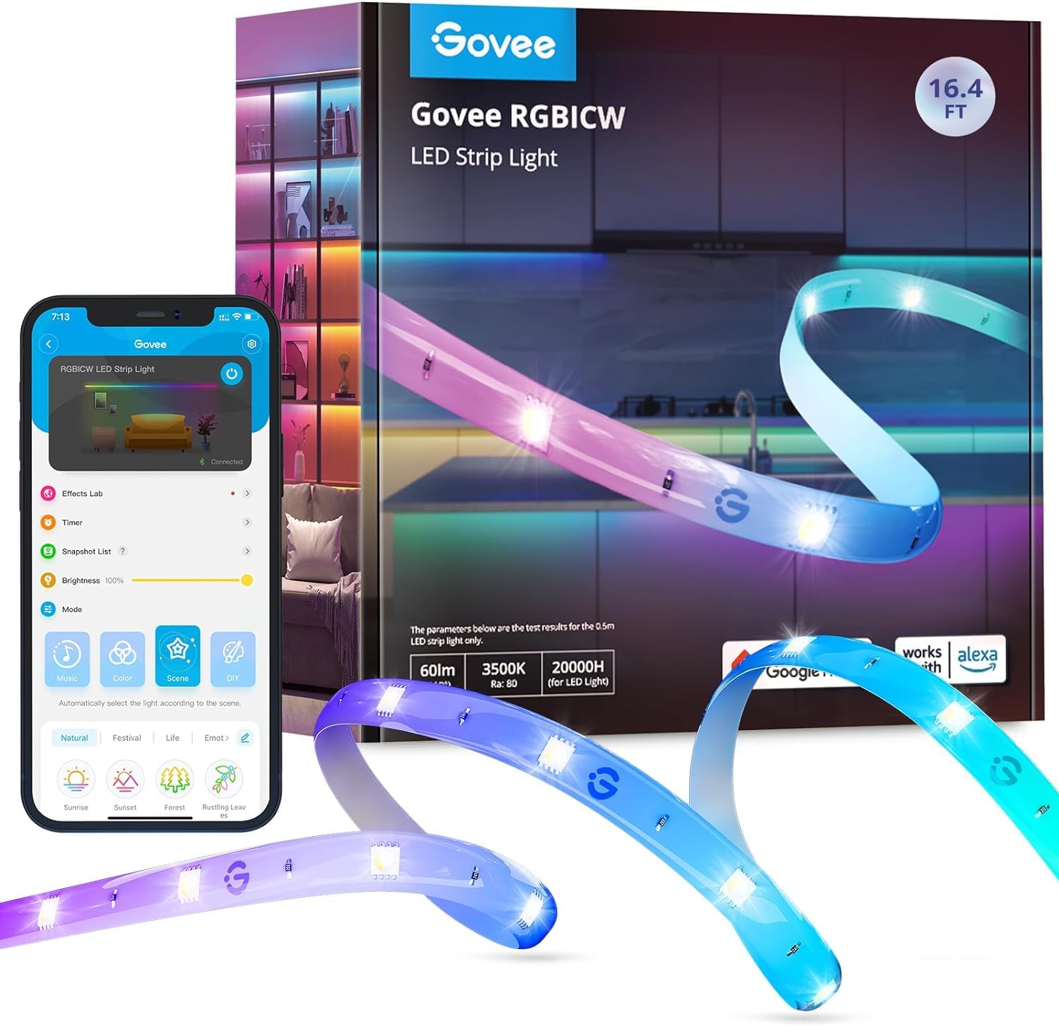 Foto 2 pulgar | Tira De Luces Led Govee Rgbic De 16.4 Pies Con Alexa De Color Blanco Cálido - Venta Internacional.