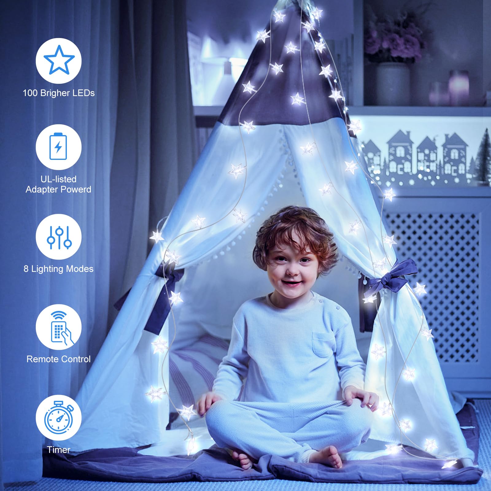 Foto 3 pulgar | Cadena de Luces Minetom de 33 Pies y 100 Led con Control Remoto y Temporizador - Venta Internacional