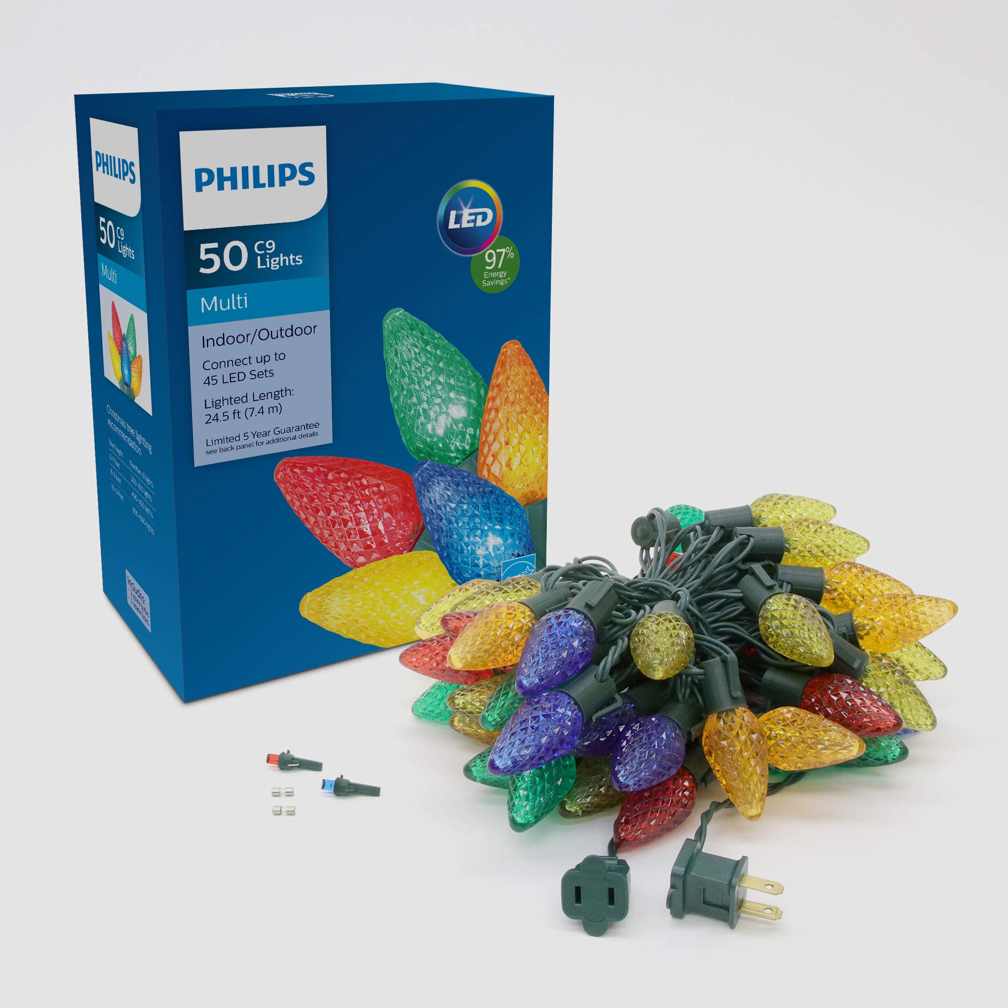 Foto 2 pulgar | Luces Navideñas Philips 50 Led Blanco Cálido C9 Facetadas - Venta Internacional
