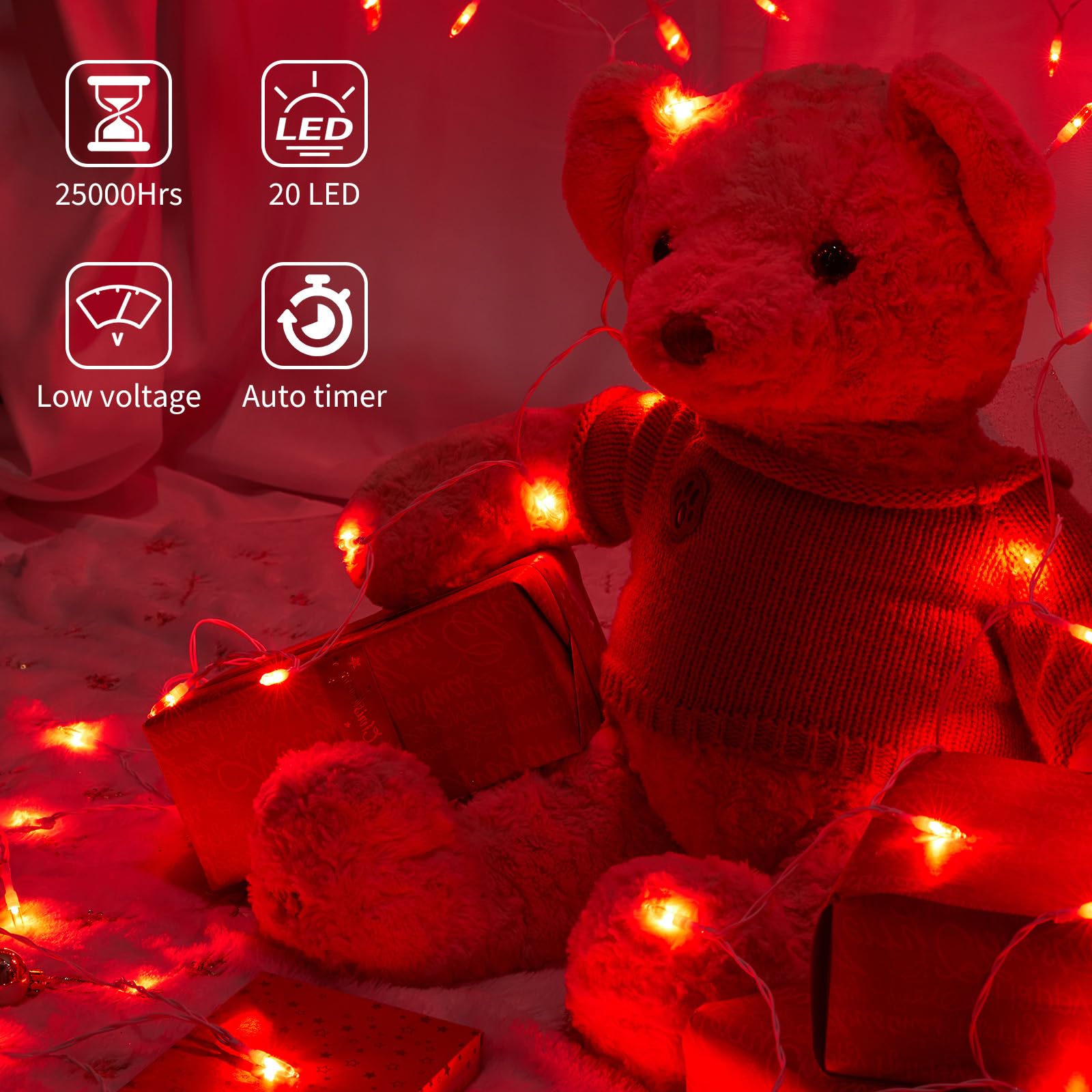 Foto 3 pulgar | Cadena De Luces Brightown, Color Rojo, 20 Led, 2,4 M, Funciona Con Pilas, Paquete De 4 - Venta Internacional.