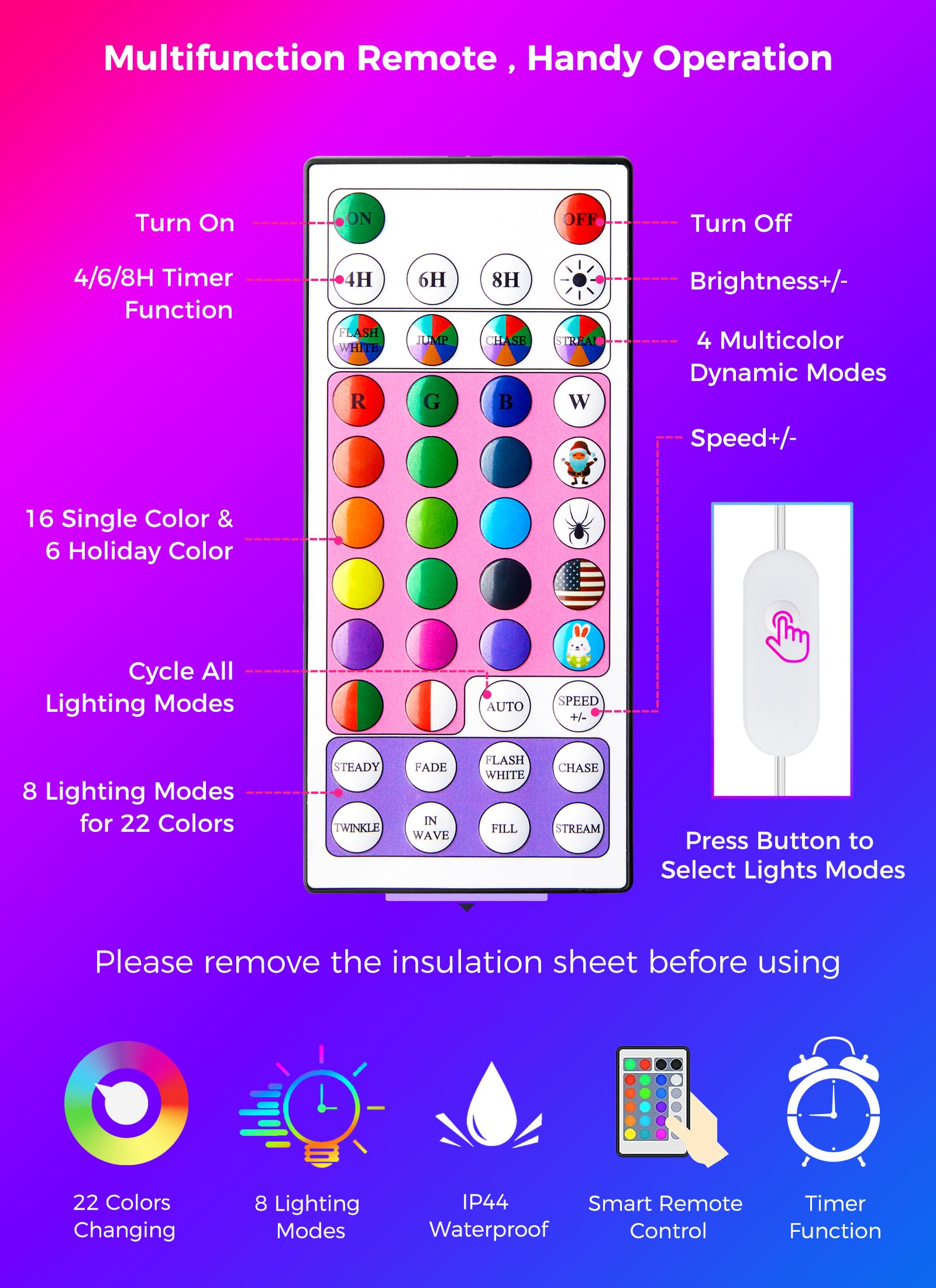 Foto 3 pulgar | Guirnalda De Luces Minetom Que Cambian De Color, 22 Colores, 20 M, 200 Led - Venta Internacional.