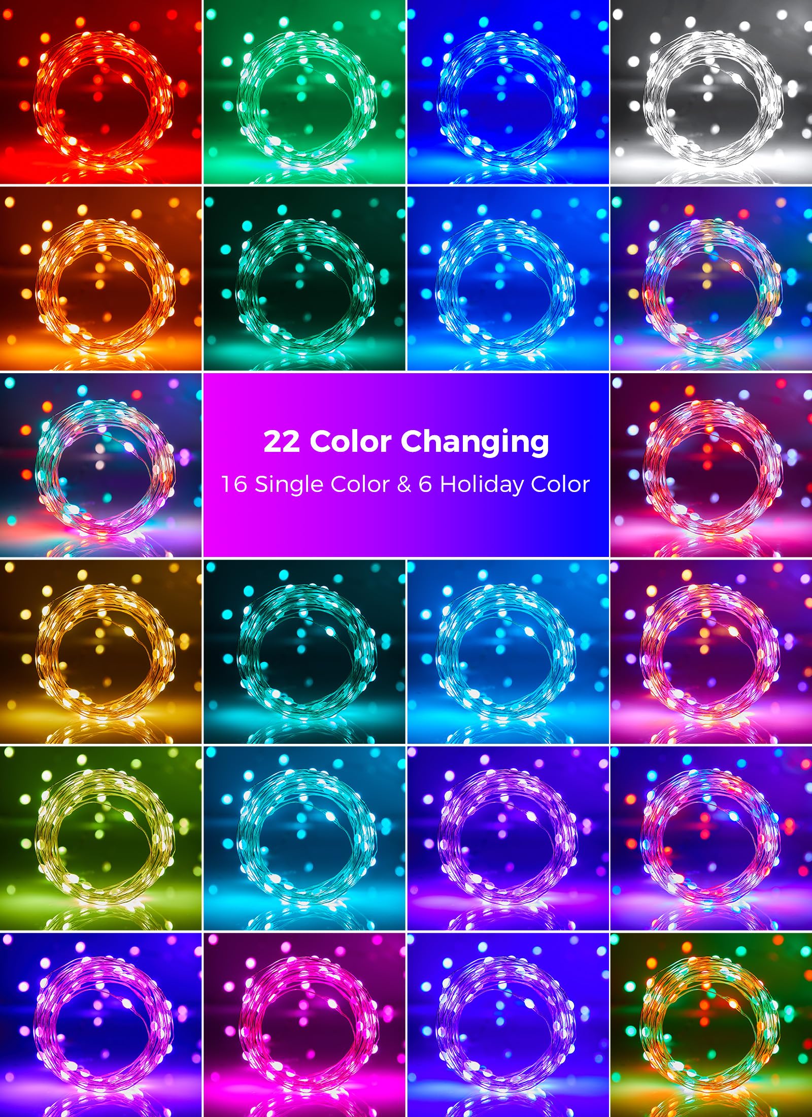 Foto 4 pulgar | Guirnalda De Luces Minetom Que Cambian De Color, 22 Colores, 20 M, 200 Led - Venta Internacional.