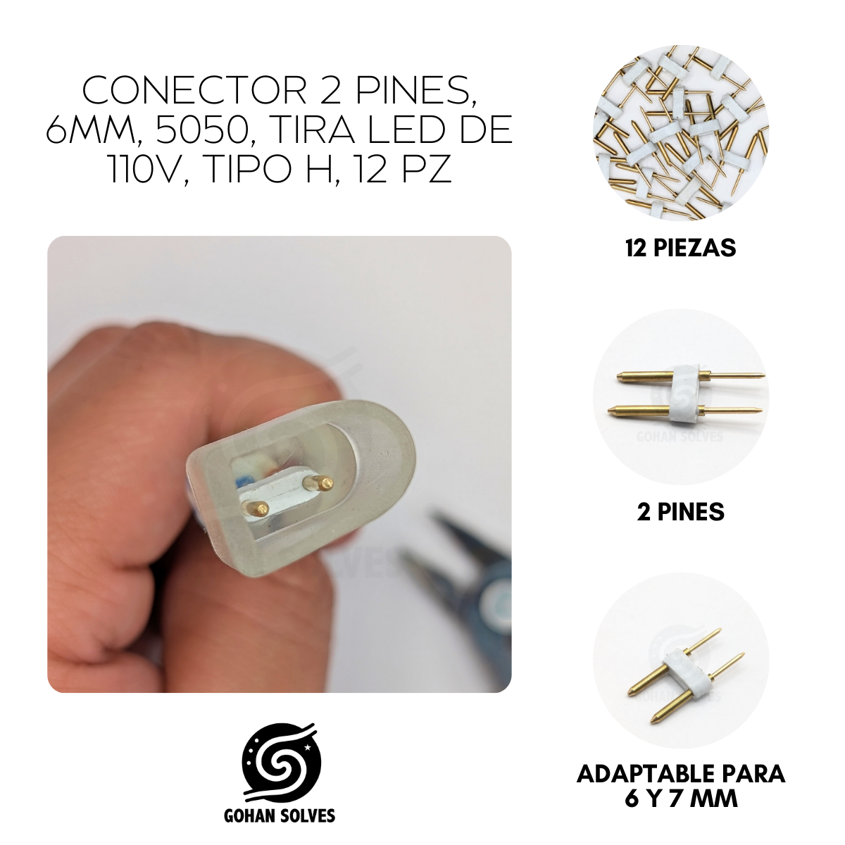 Foto 5 pulgar | Conector 2 Pines, 6mm, 5050, Tira Led De 110v, Tipo H, 12pz