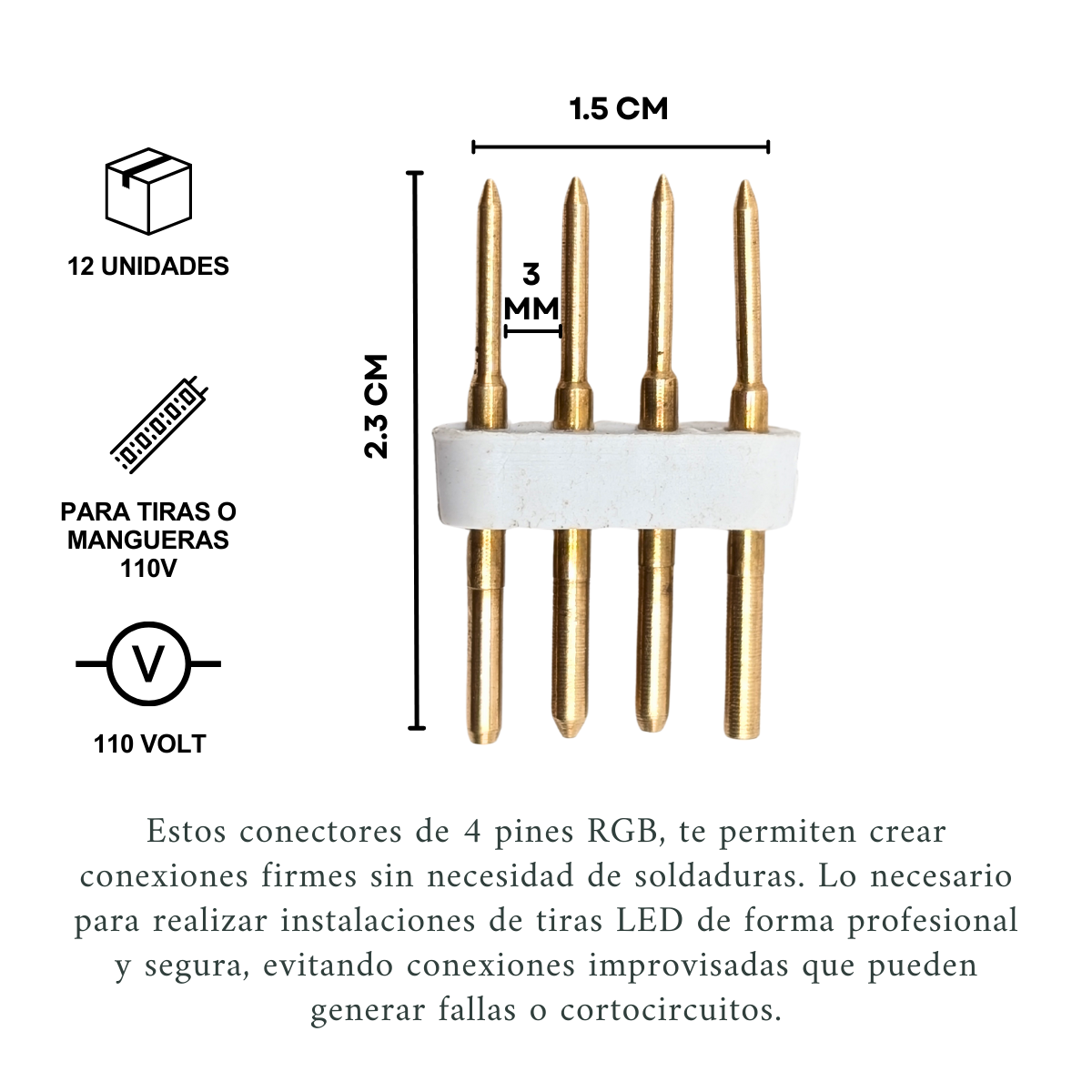 Foto 3 pulgar | Conector Para Tira Led, 4 Pines Para Manguera, Rgb 110v, 12 Pz