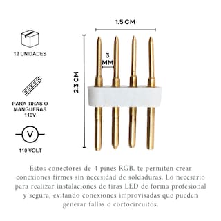Foto 2 | Conector Para Tira Led, 4 Pines Para Manguera, Rgb 110v, 12 Pz