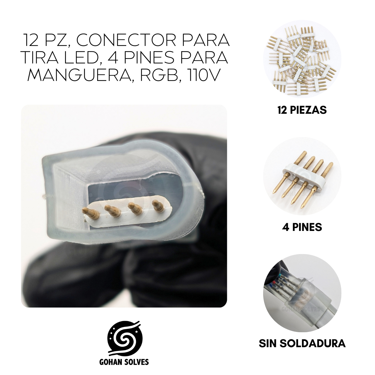 Foto 4 pulgar | Conector Para Tira Led, 4 Pines Para Manguera, Rgb 110v, 12 Pz