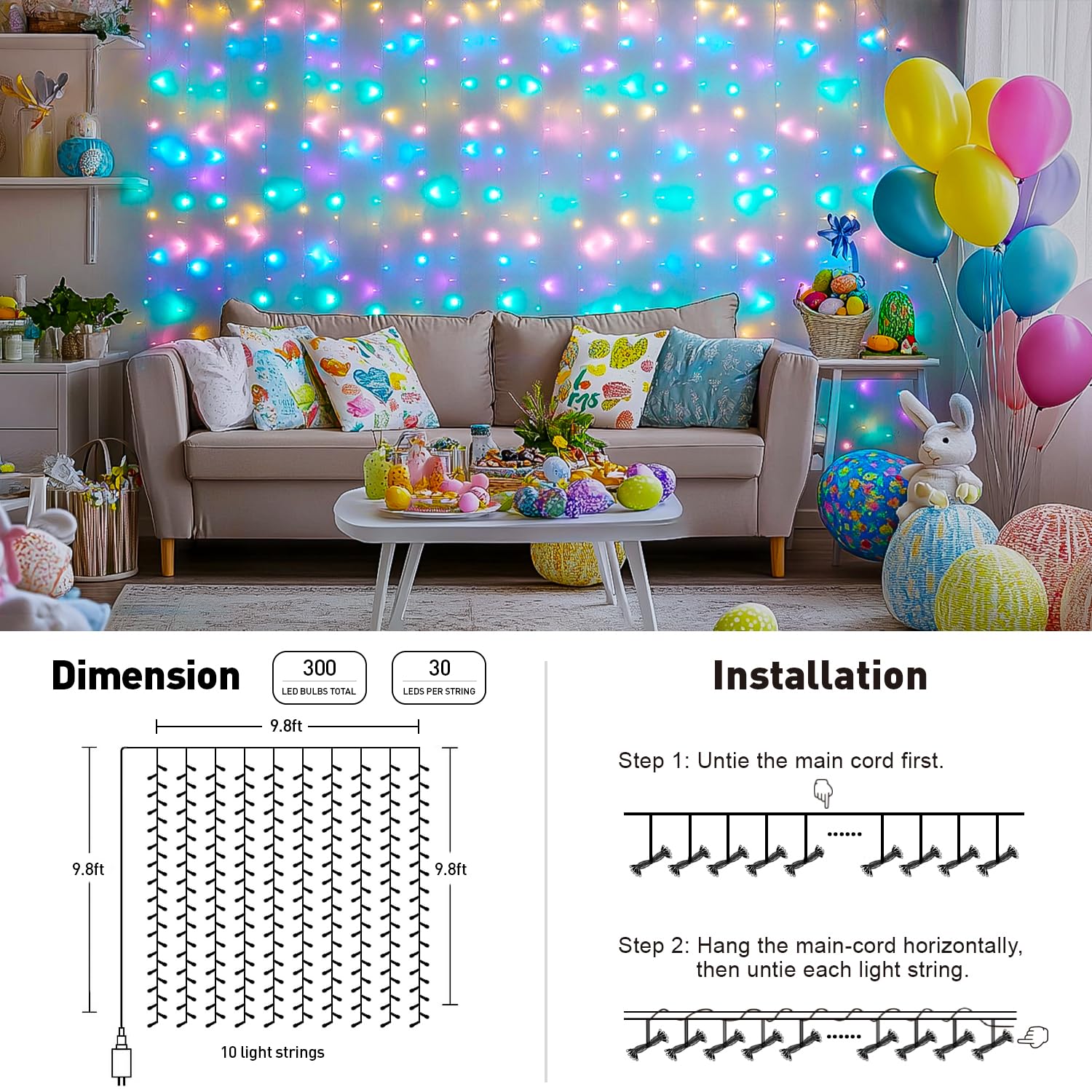 Foto 3 pulgar | Luces De Cortina Jmexsuss 300 Led De Pascua De 3 X 3 M Con Mando A Distancia - Venta Internacional.