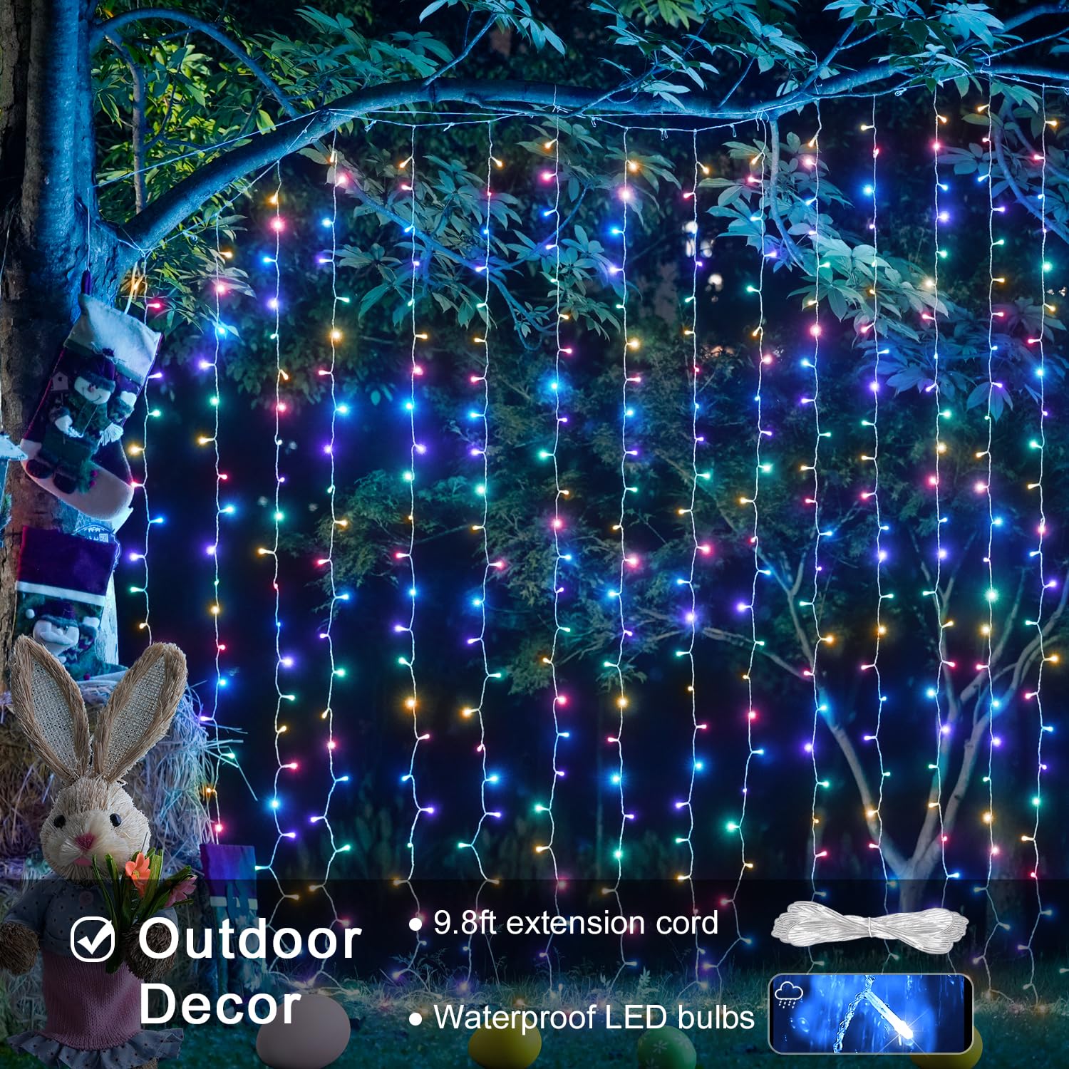 Foto 4 pulgar | Luces De Cortina Jmexsuss 300 Led De Pascua De 3 X 3 M Con Mando A Distancia - Venta Internacional.