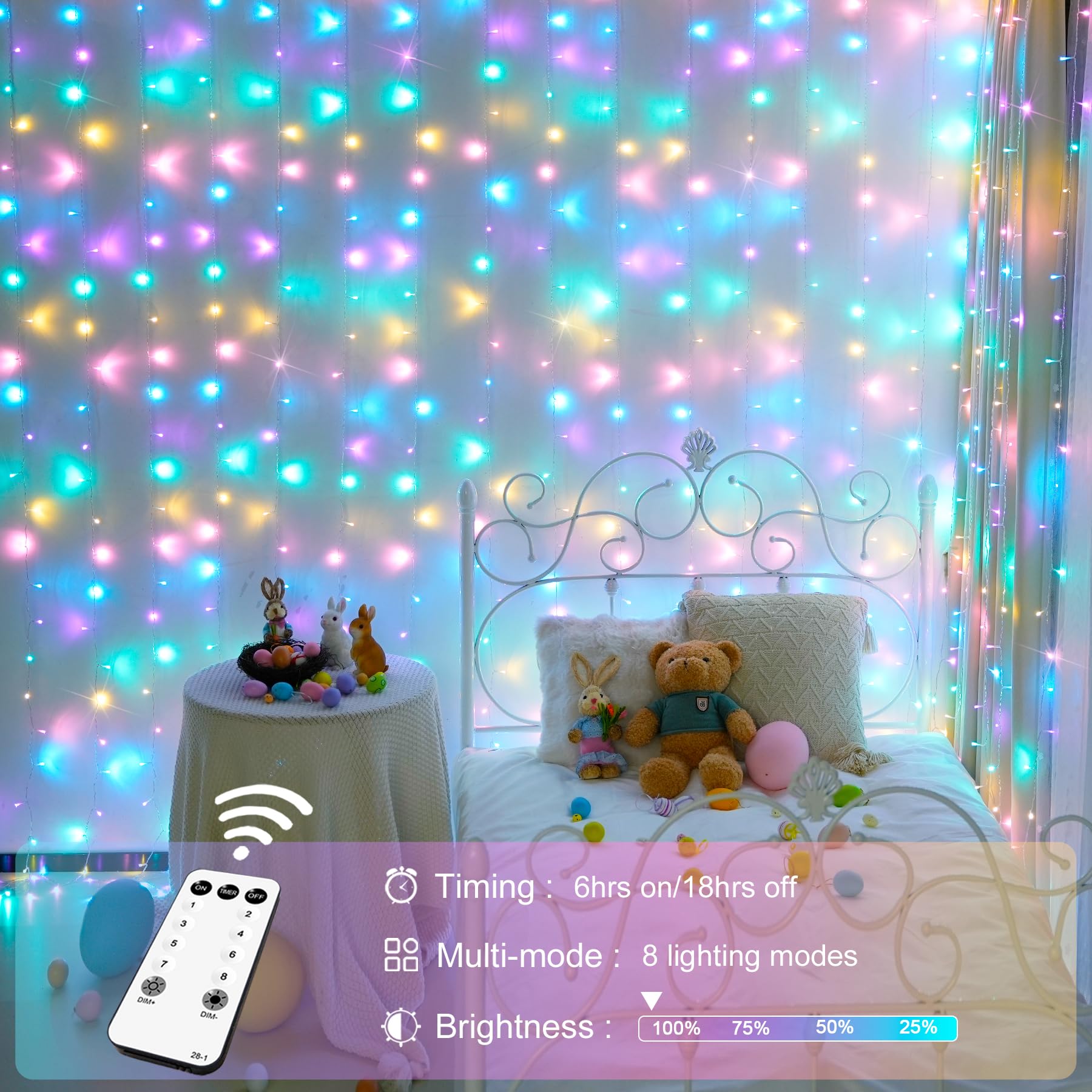 Foto 5 pulgar | Luces De Cortina Jmexsuss 300 Led De Pascua De 3 X 3 M Con Mando A Distancia - Venta Internacional.