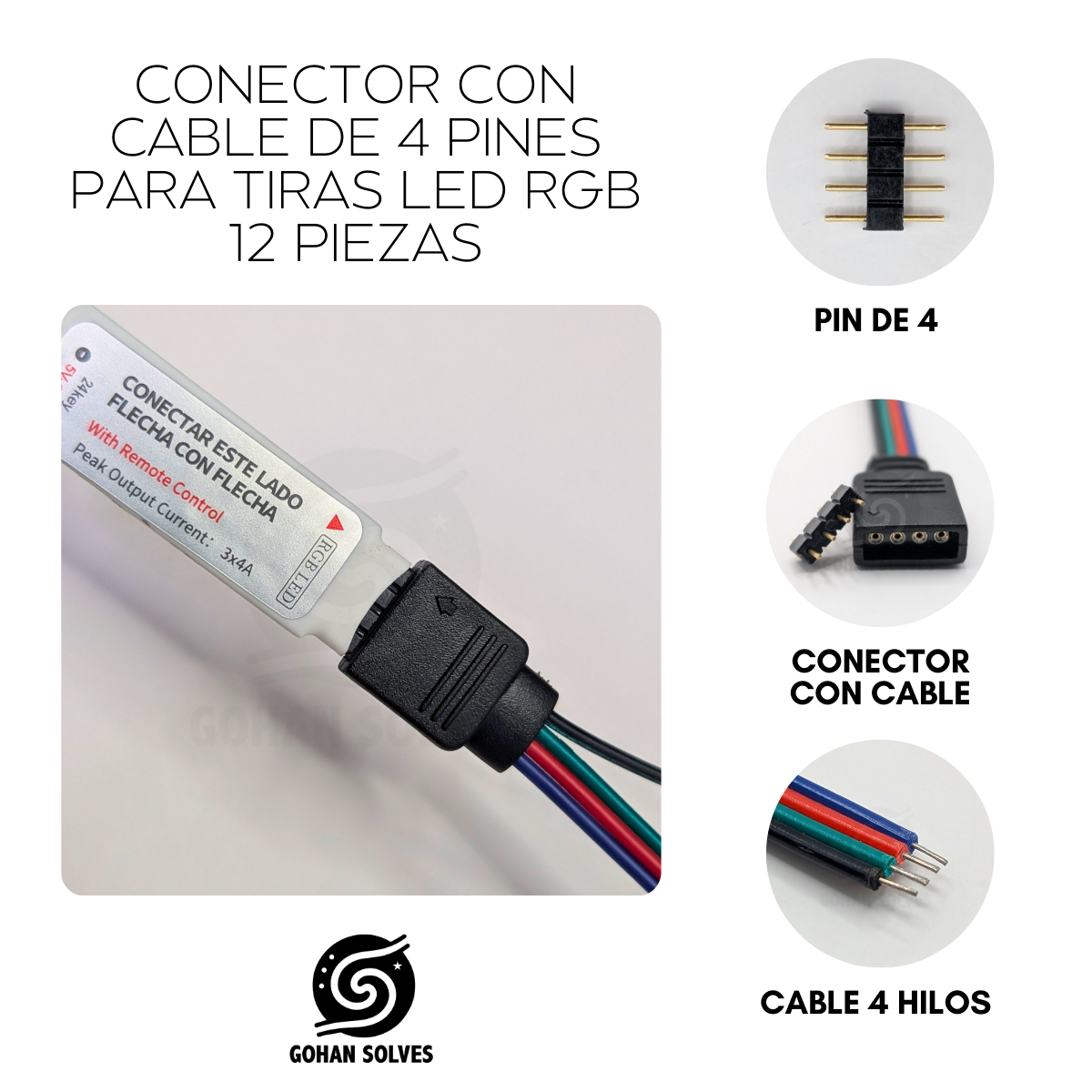 Foto 4 pulgar | Conector Con Cable De 4 Pines Para Tiras Led Rgb, 12 Piezas