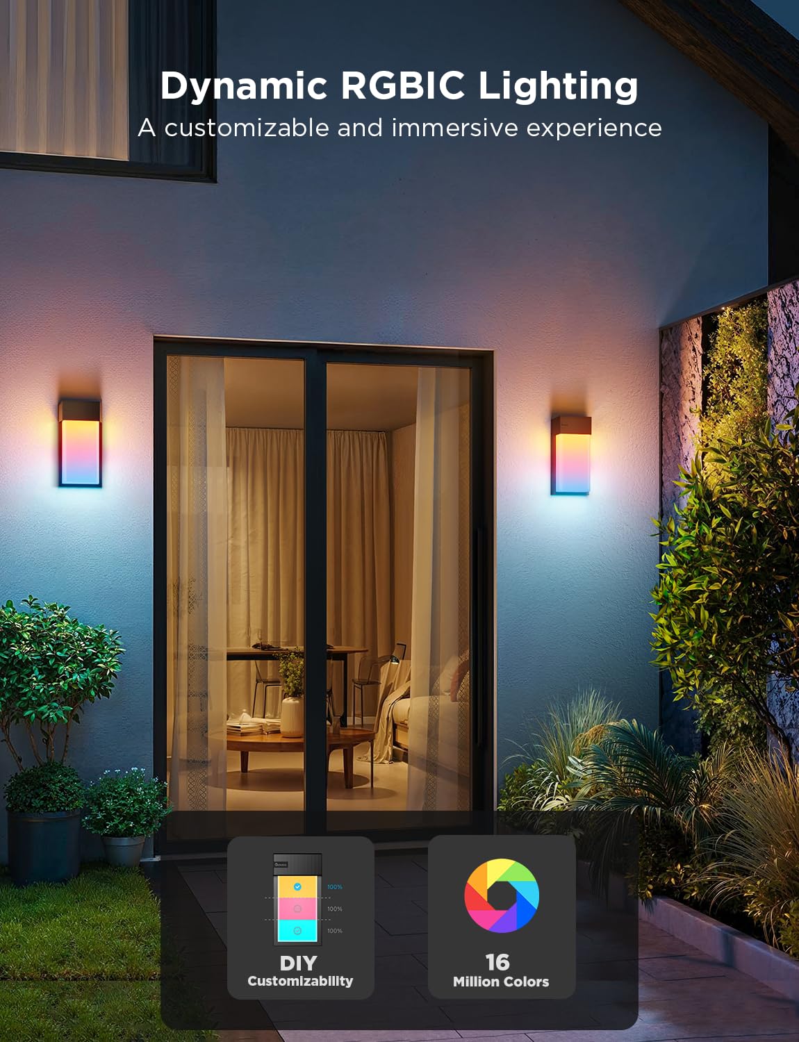 Foto 4 | Lámpara De Pared Exterior Govee 1500lm Smart Rgbic A Prueba De Agua, Paquete De 1 Unidad - Venta Internacional.