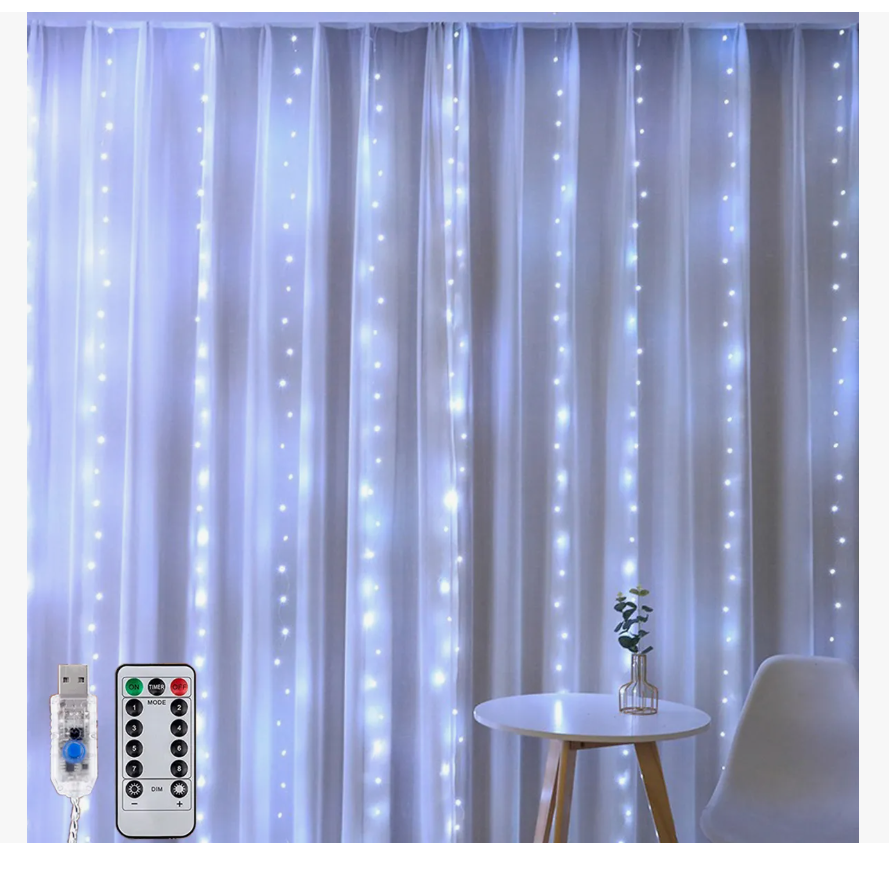 Luces tipo Cortina con 300 Luces Blancas 3 x 3 m