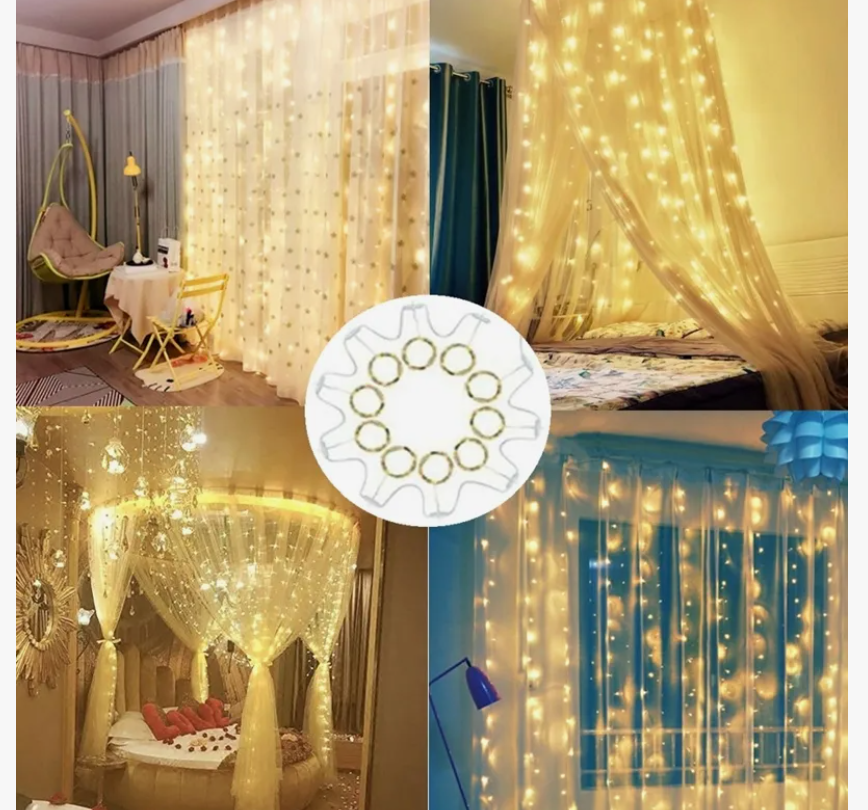 Foto 5 | Luces tipo Cortina con 300 Luces Amarillas 3 x 3 m