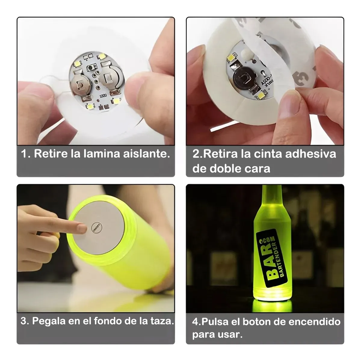 Foto 5 pulgar | 30 Pegatinas Para Botellas Posavasos Luces Taza Tapete Led  Multicolor