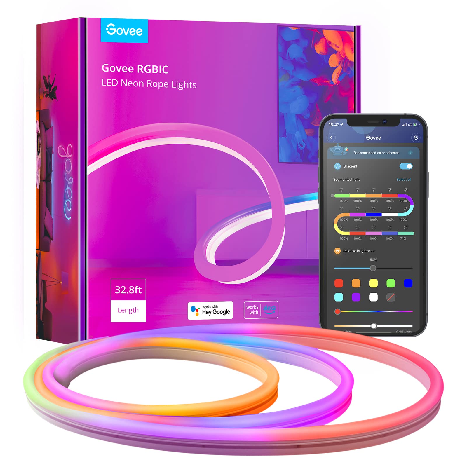 Lámpara Con Forma De Cuerda De Neón, 10 M, Rgbic, Con Sincronización De Música, Alexa, Google - Venta Internacional.