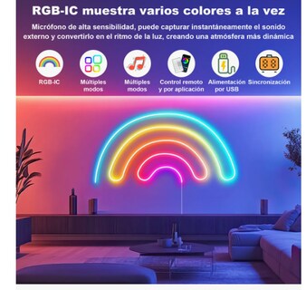 Foto 2 | Tiras De Luces Neón Flex Led 3m Bluetooth Rgbic App Control Remoto,para Luz De Fondo De Tv Y Computadora