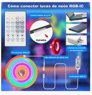 Foto 5 | Tiras De Luces Neón Flex Led 3m Bluetooth Rgbic App Control Remoto,para Luz De Fondo De Tv Y Computadora