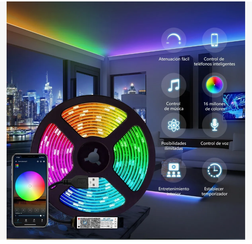 Foto 4 pulgar | 5m Tiras Led Luces 5050 Rgb Tira Led Multicolor Decoración