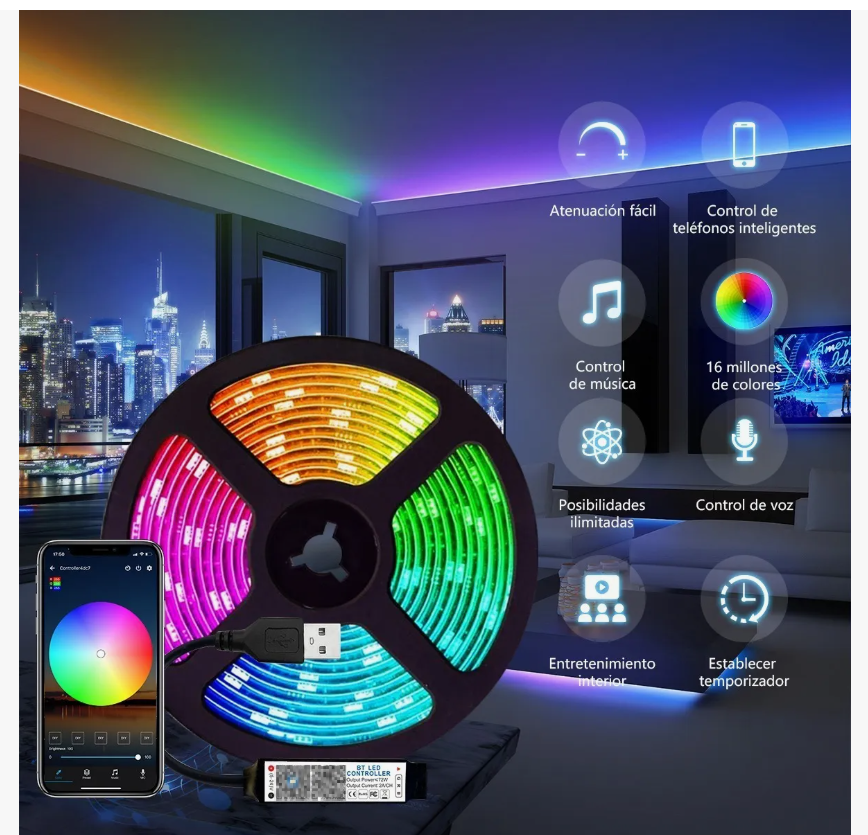 Foto 5 | 5m Tiras Led Luces 5050 Rgb Tira Led Multicolor Decoración