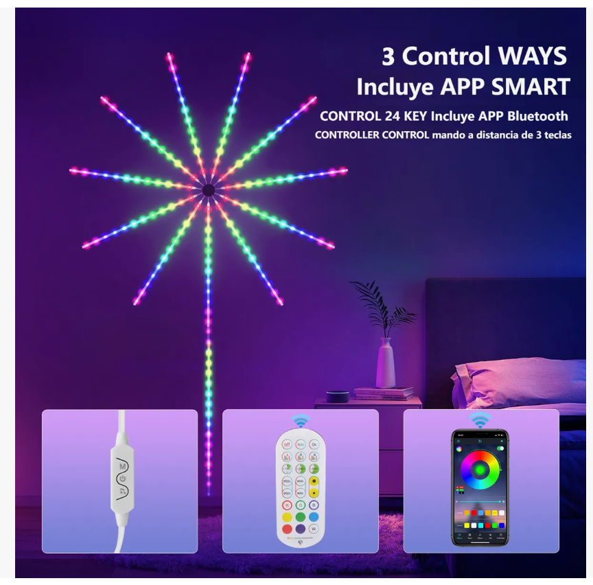 Foto 5 pulgar | Tira De Luz Led Inteligente De Fuegos Artificiales Bluetooth