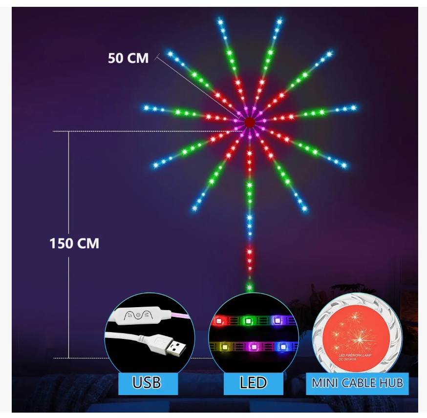 Foto 6 pulgar | Tira De Luz Led Inteligente De Fuegos Artificiales Bluetooth