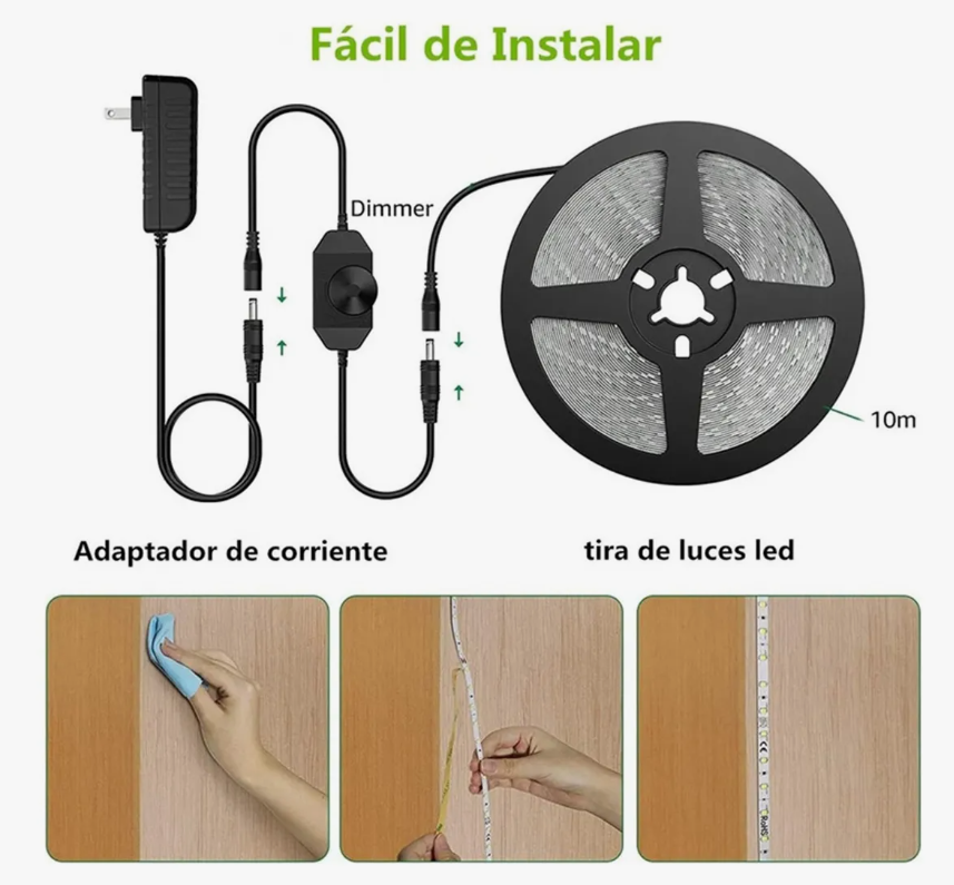 Foto 7 pulgar | Tira De Luces Led Blancas Regulador 10m 1200led Para Hogar