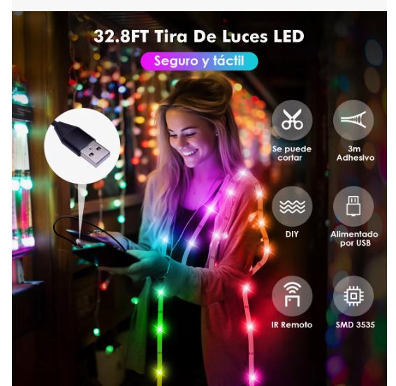 Foto 3 | Tira De Luces Led 10m Usb Rgb Luces Led Para Cuarto Multicolor Decoración