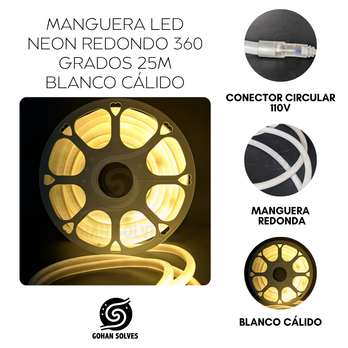 Foto 4 pulgar | Manguera Led Neón Redonda 25m Blanco Cálido 360° Flexible Ip65