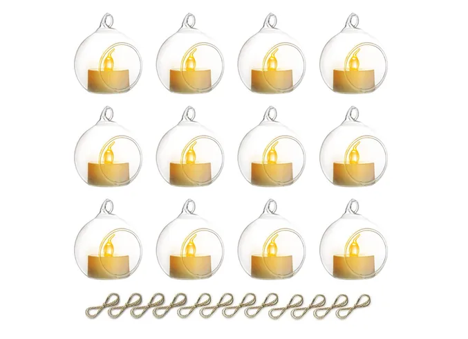Portavelas Colgantes de Cristal Xtellar con Luces LED e Hilo de Yute