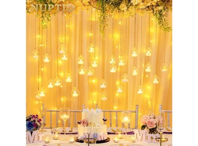 Foto 5 | Portavelas Colgantes de Cristal Xtellar con Luces LED e Hilo de Yute
