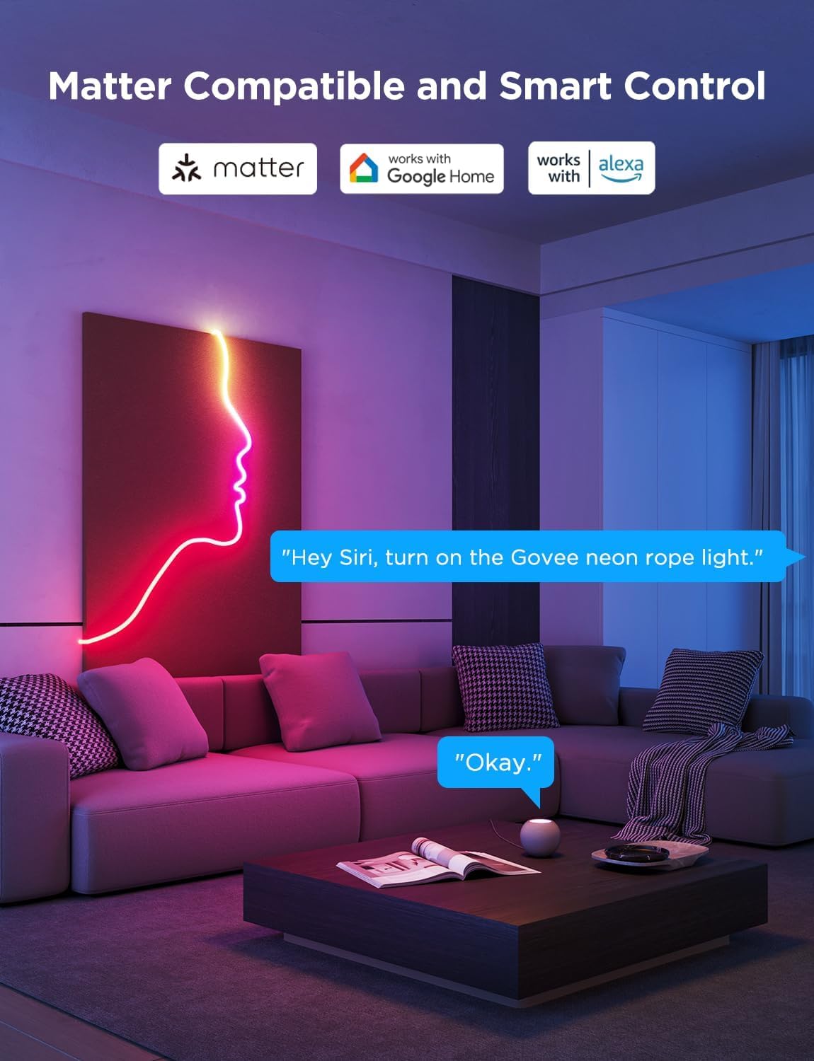 Foto 5 | Luz De Neón Govee Rgbic Led Inteligente Con Forma De Cuerda De Neón, 32.8 Pies, Blanca - Venta Internacional.